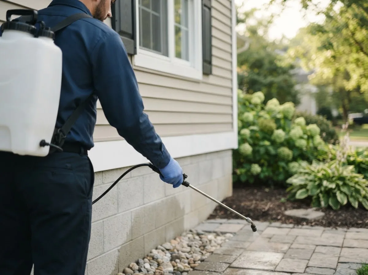 Pest control technician inspecting a home in Strykersville, NY